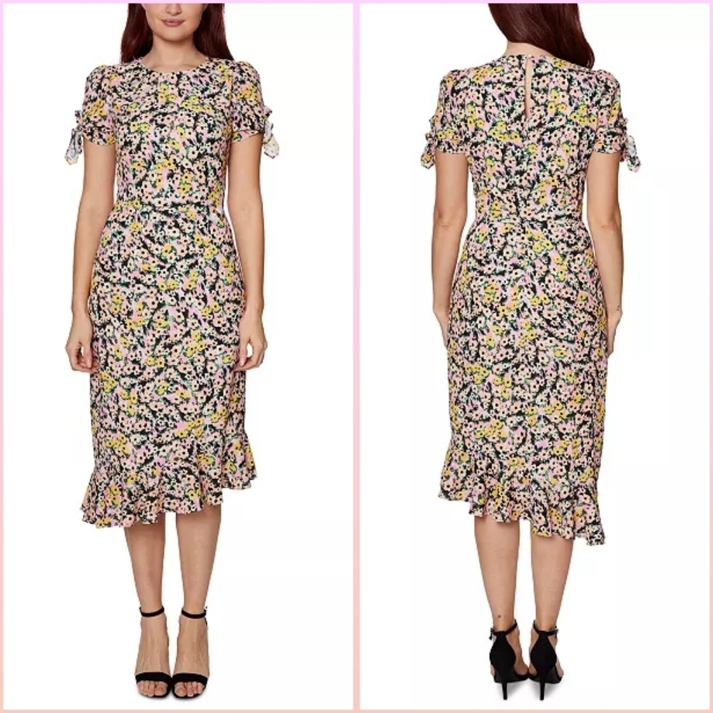 BETSEY JOHNSON Floral-Print Embellished Tie-Sleeve Dress